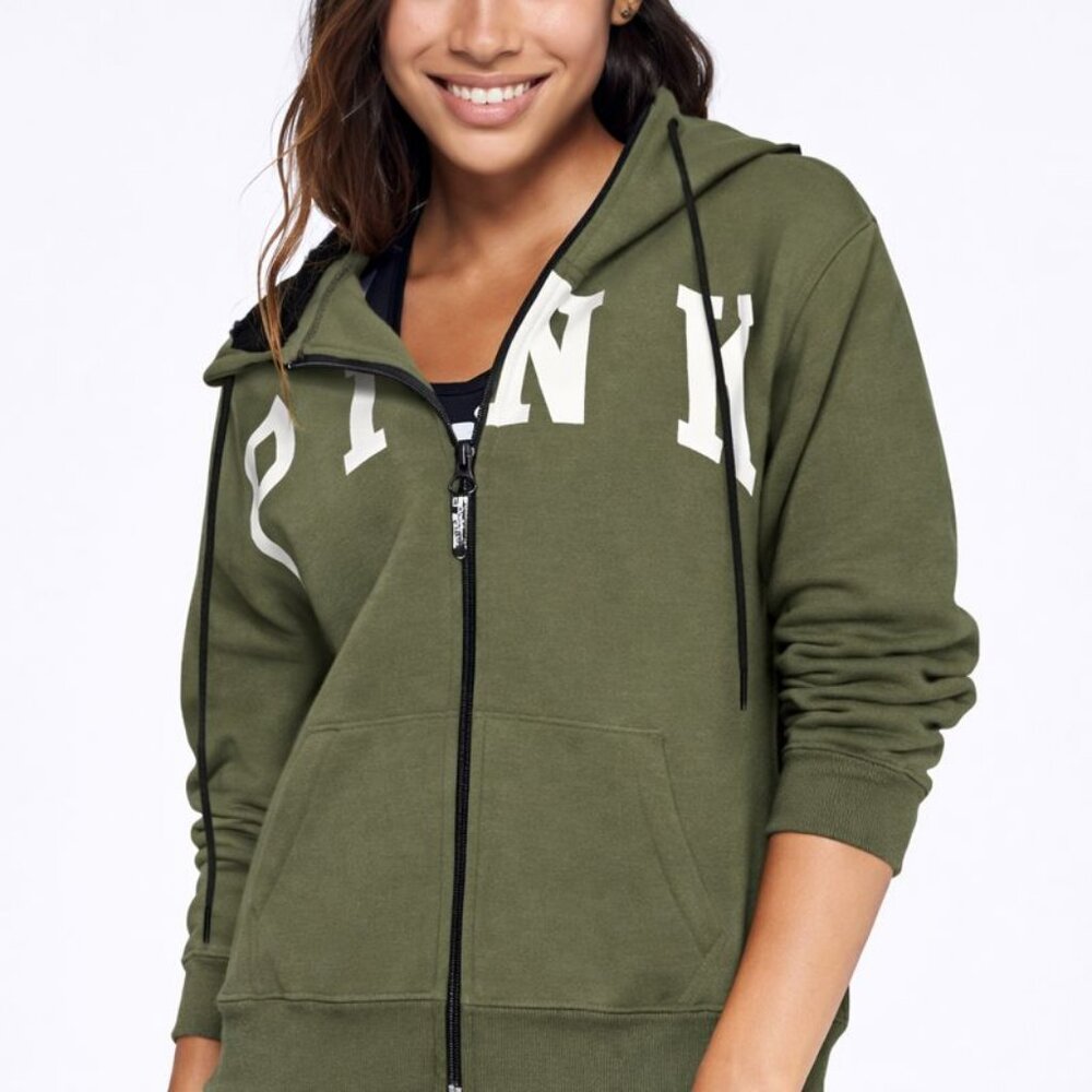 Victoria's Secret PINK Faux Fur Hooded Full-Zip Jacket (Green)